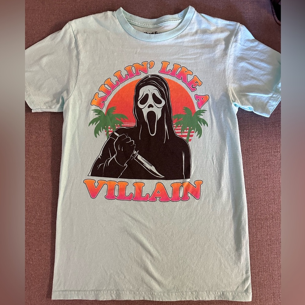 Ghost Face Scream “Killin like a villain” Teal Turquoise T Shirt Size Small